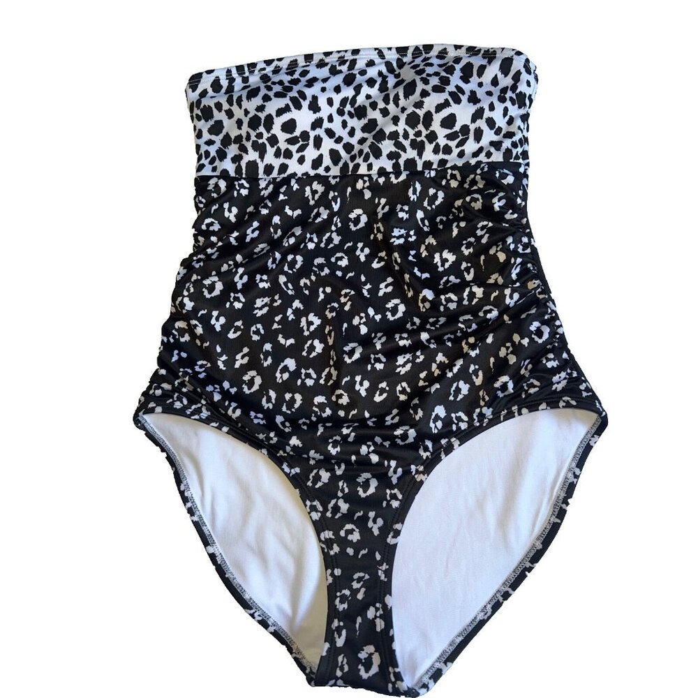 Oasis one piece woman's bathing suit size M Medium black white animal print